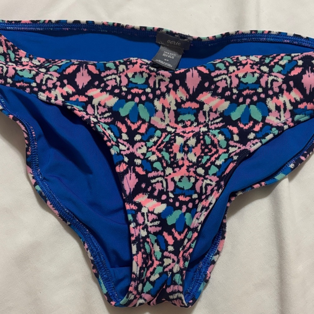 aerie Floral Print Bikini Bottoms in Navy with Pink & Teal Accents